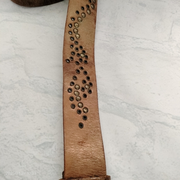 Women's Brown Gold  Brush Tooled Leather Belt with Ornate Buckle Boho Western - Picture 12 of 16